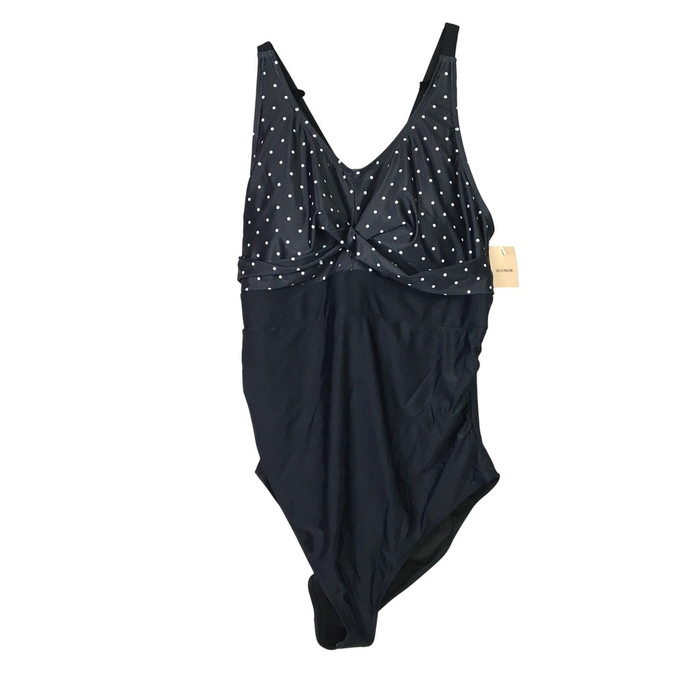 Bloomchic Polka Dot Twist Front One Piece Swimsuit 22-24 Black NWT